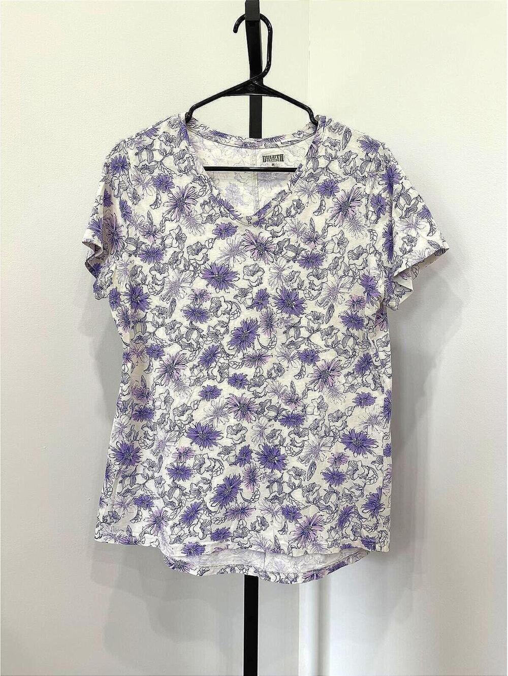 Duluth Trading Co. Women's Medium Purple Floral Cotton T-Shirt